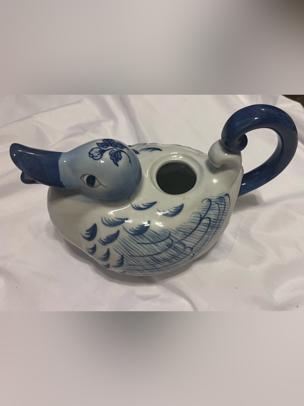 Vintage Blue and White Ceramic Swan Tea pot - Home Accents